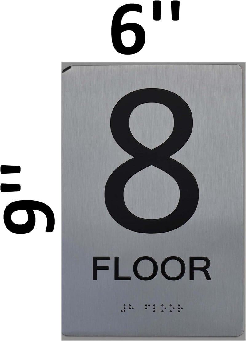 BUILDINGSIGNS.COM Floor Number Sign Tactile Graphics Grade 2 Braille Text With Raised Letters Aluminum, Safety Sign For Office, School Hospital,Brush Silver (8Th Floor) - Image 2